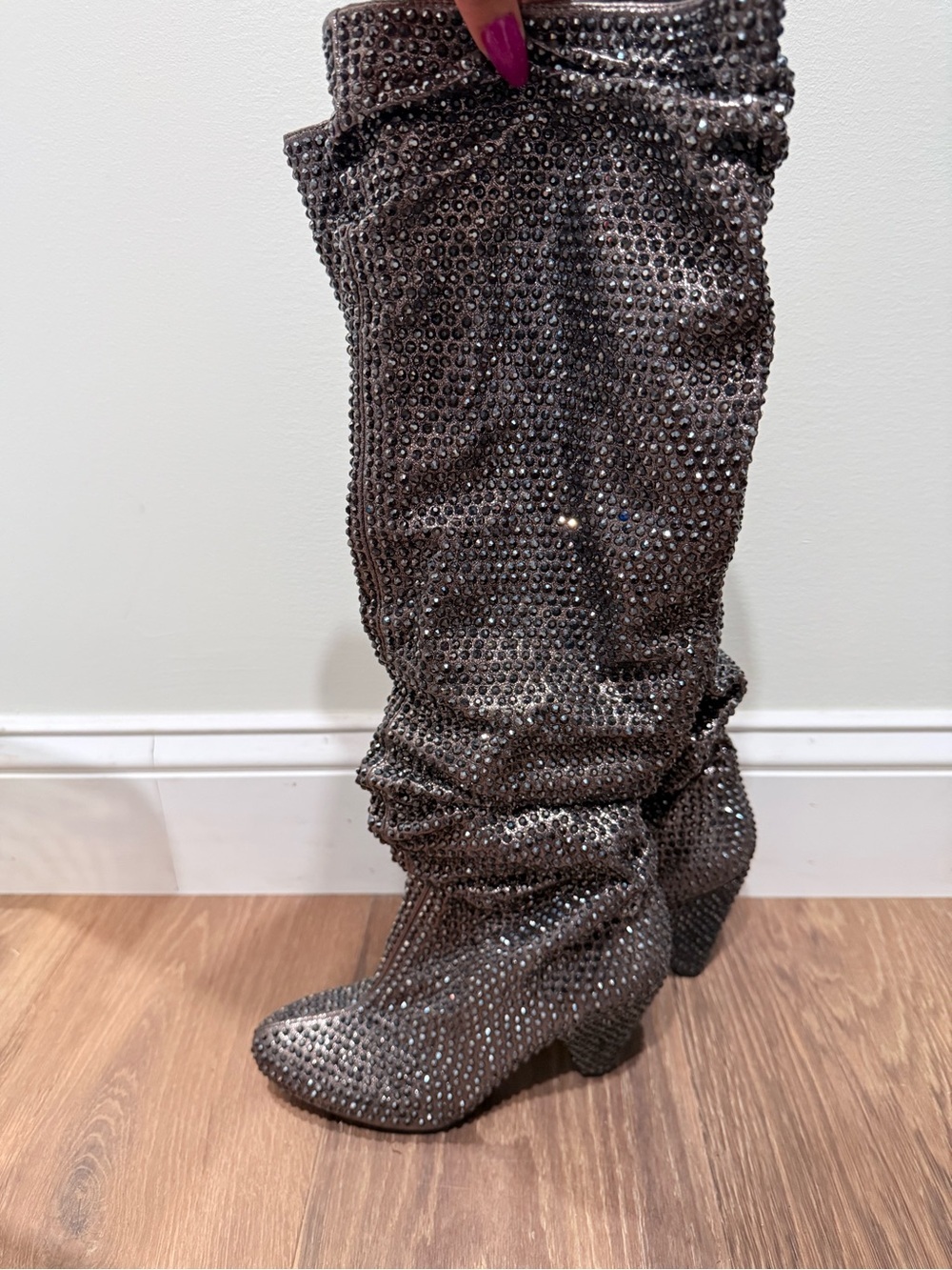 🔥International Concepts Sparkling Gunmetal Knee-High Slouch Boots Size 5 EC🔥